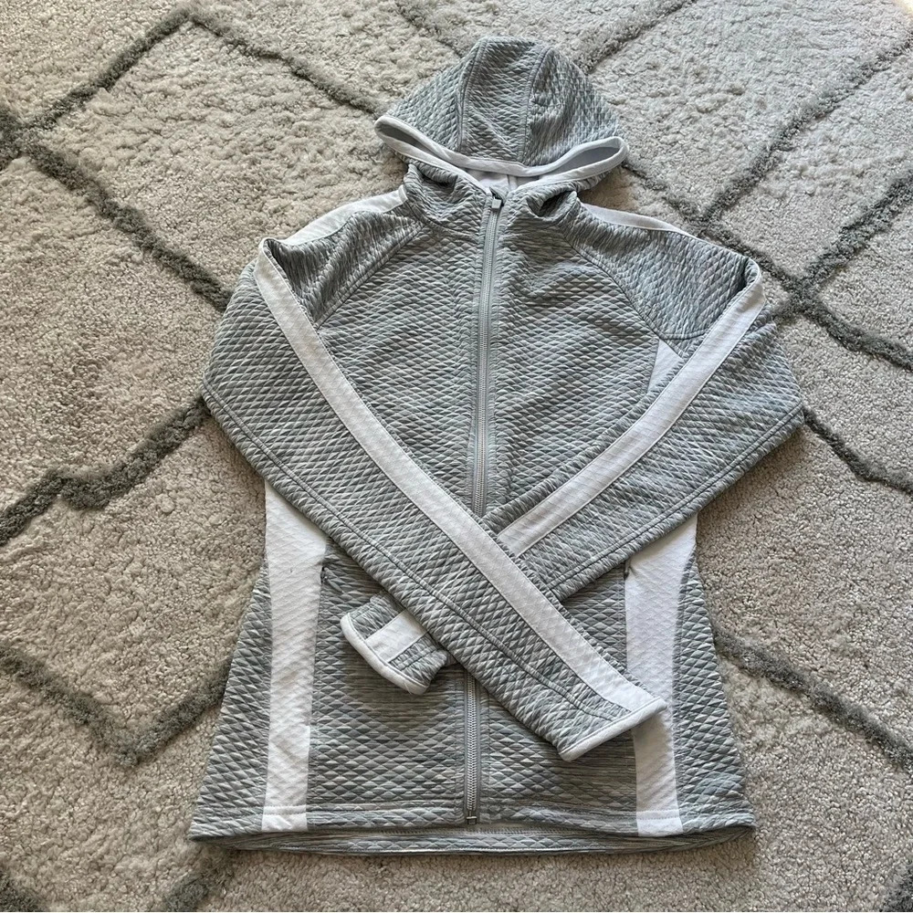 Athleta hoodie gray white snowscape zip up jacket space dye XXS